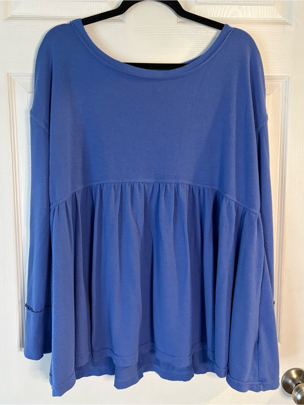 Free People Relaxed Peplum Long-Sleeve Babydoll Top - Blue Size Medium